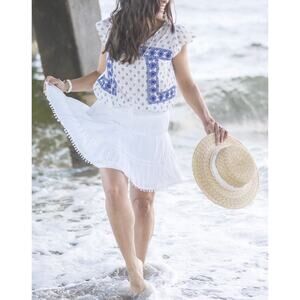 Old Navy Embroidered Flutter-Sleeve Swing Top for White /Blue Women Xl